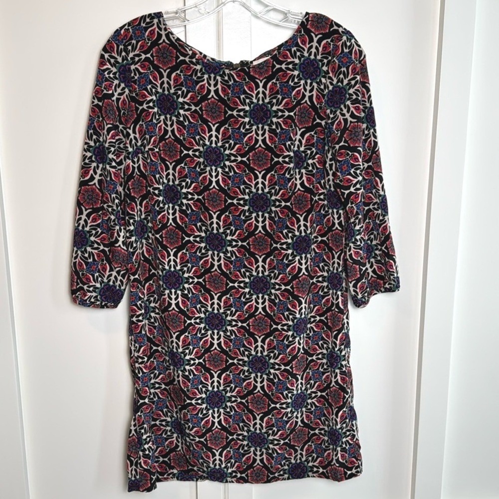 Old Navy Women‎ S Black Floral Print 3/4 Sleeve Shift Dress